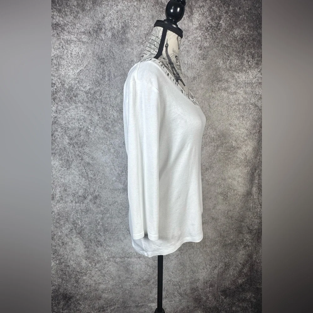 Style & Co. White Cotton Blouse with Silver/Gold Neckline 3/4 Sleeves Size M - Picture 2 of 11